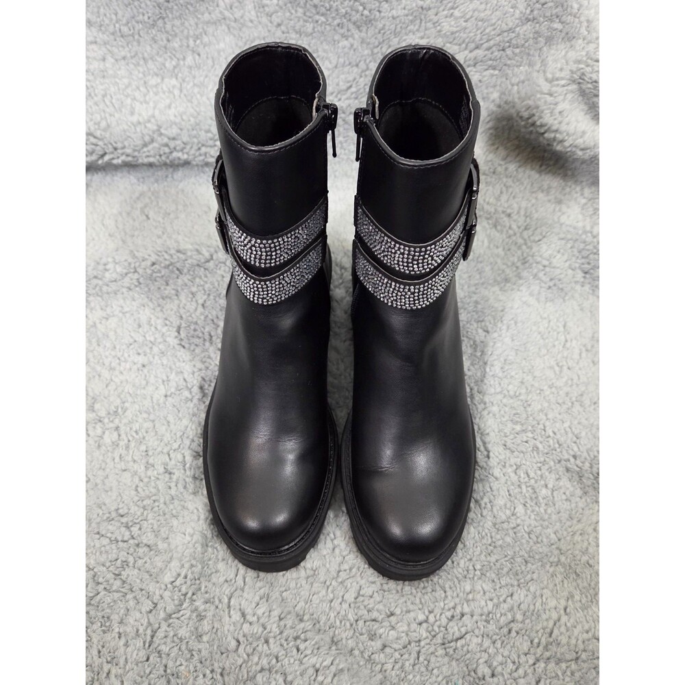 Steve Madden Chunky Studded Bling Boots 6.5M Black Leather Goth Grunge Combat‎ - Picture 2 of 7